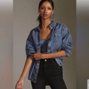 Anthropologie Pilcro Medium Wash Denim Button Long Sleeve Shirt Womens XSmall